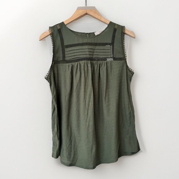 LOFT Tops - LOFT Green Smocked Tank Top with Pleated Details
